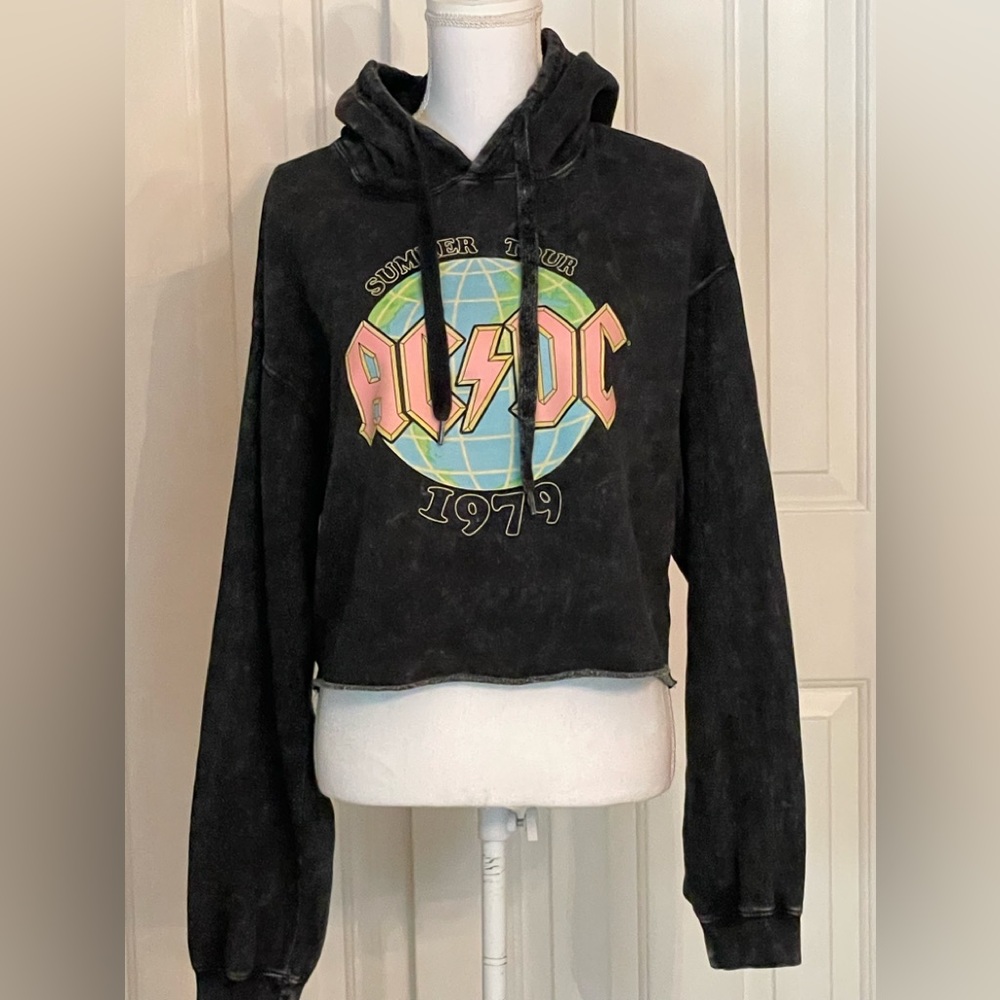 Pullover Hoodie ACDC Summer Tour 1979 Black Mottled Color Large